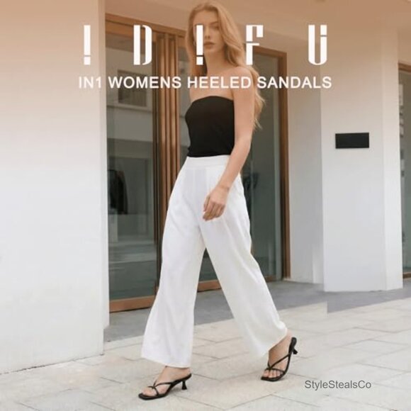 Strappy Square Toe Kitten Heel Sandals Slip On Wedding Party Dress Shoes - Picture 2 of 6